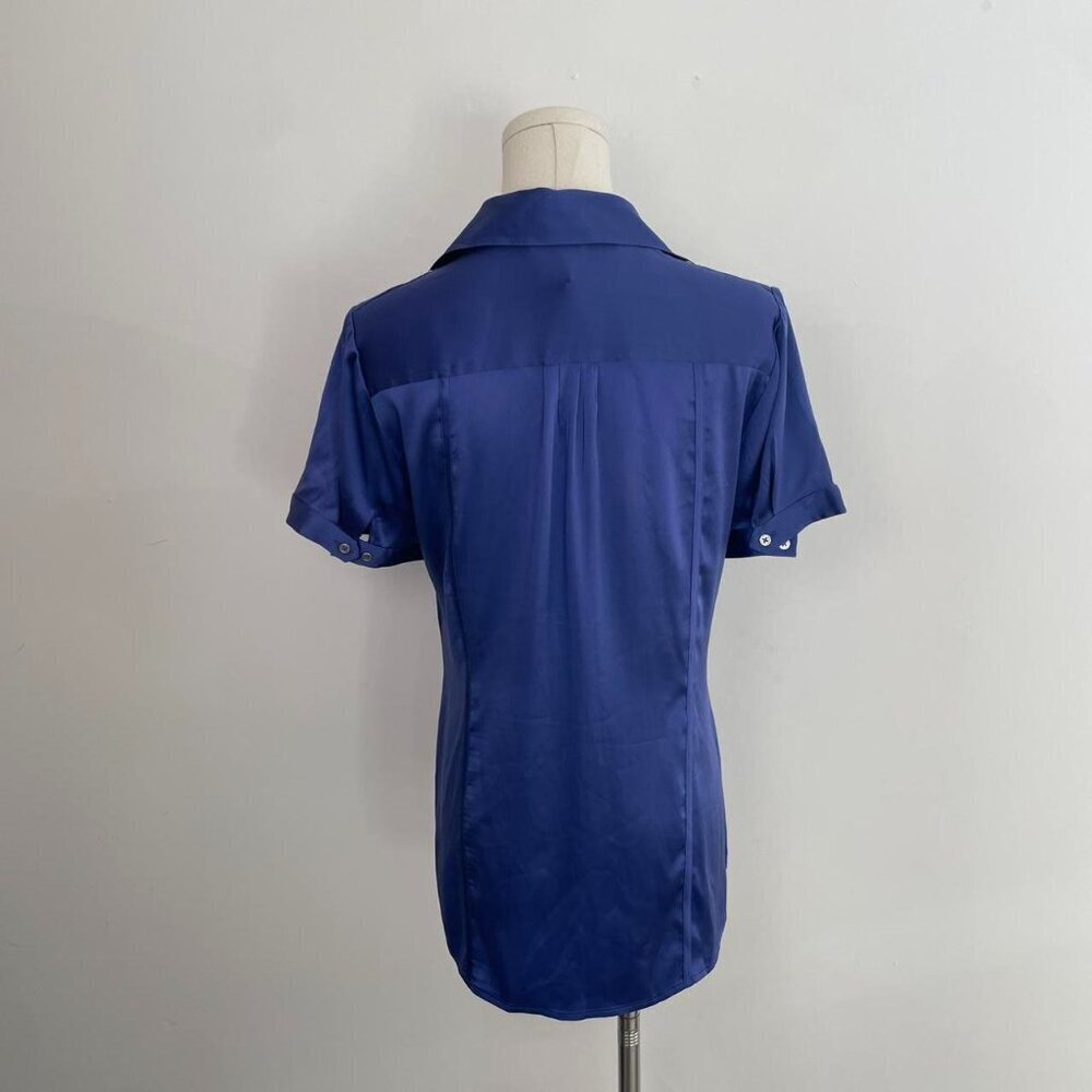 White House Black Market Silk Button Down Blouse in Cobalt Blue | Women’s Small - Picture 3 of 5